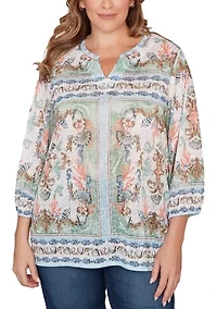 Plus Ocean Motif Burnout Knit Top