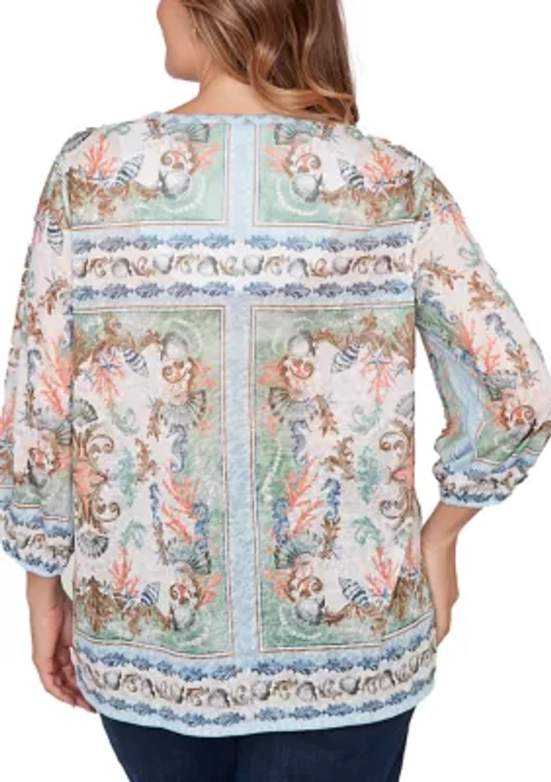 Plus Ocean Motif Burnout Knit Top