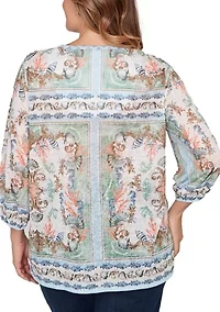 Plus Ocean Motif Burnout Knit Top