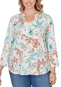 Plus Embellished Oceania Floral Knit Top