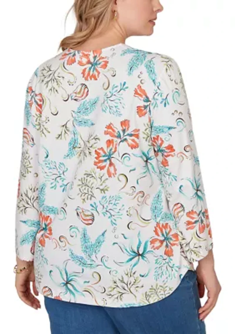 Plus Embellished Oceania Floral Knit Top