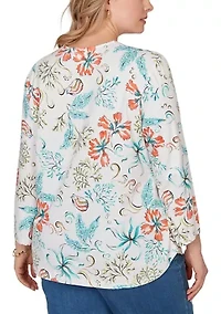 Plus Embellished Oceania Floral Knit Top