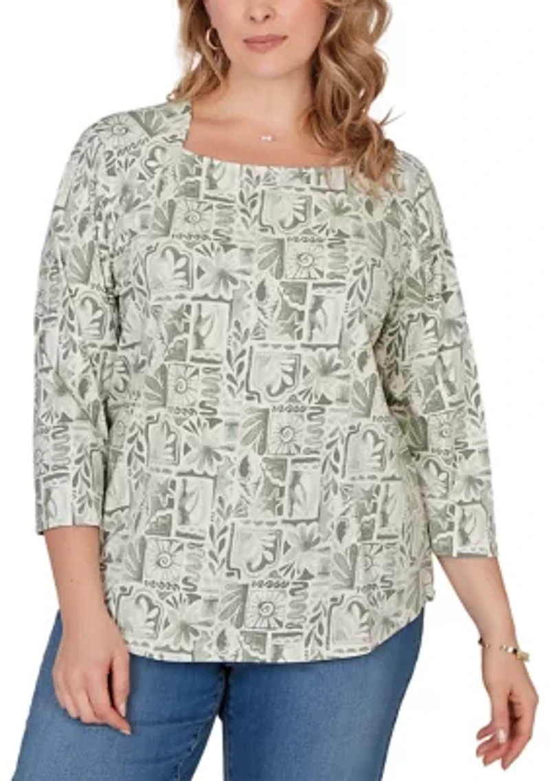 Plus Seashell Patchwork Knit Top