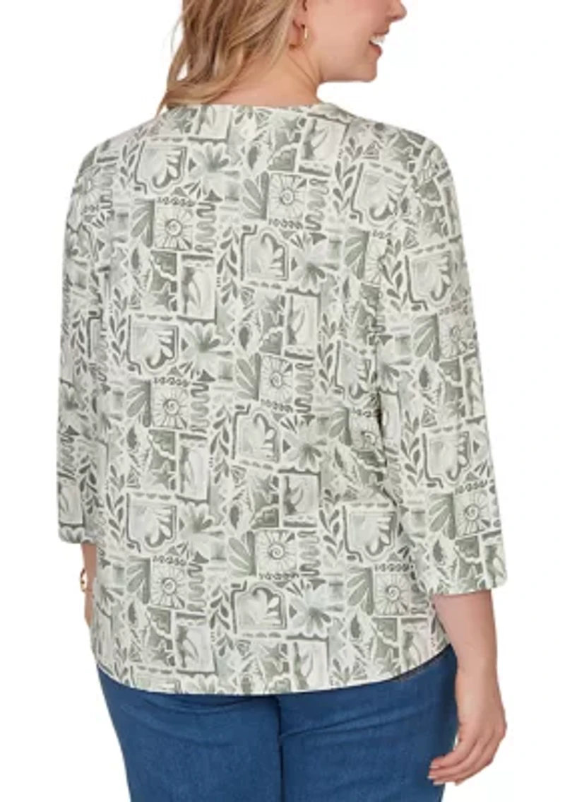 Plus Seashell Patchwork Knit Top