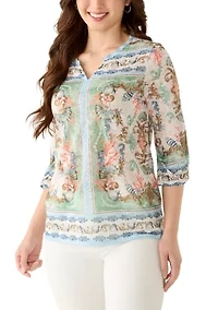 Petite Ocean Motif Burnout Knit Top