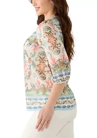 Petite Ocean Motif Burnout Knit Top