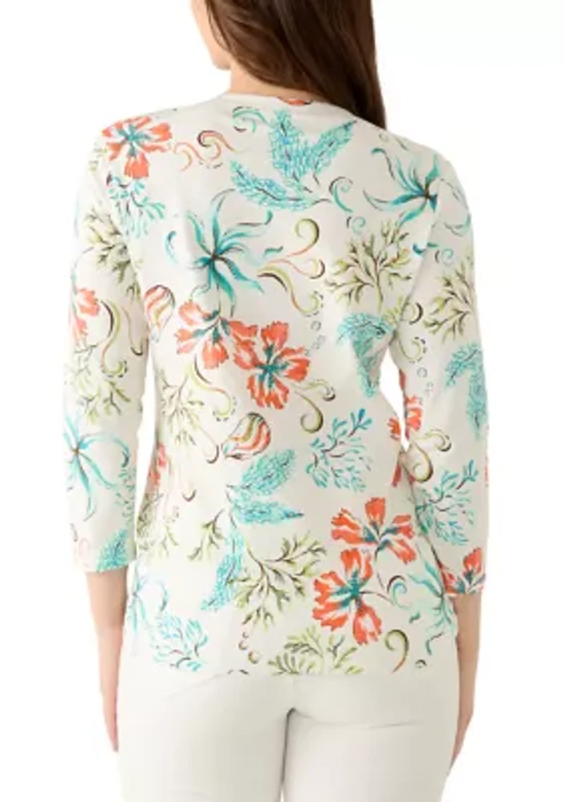 Petite Embellished Oceania Floral Knit Top