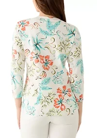 Petite Embellished Oceania Floral Knit Top