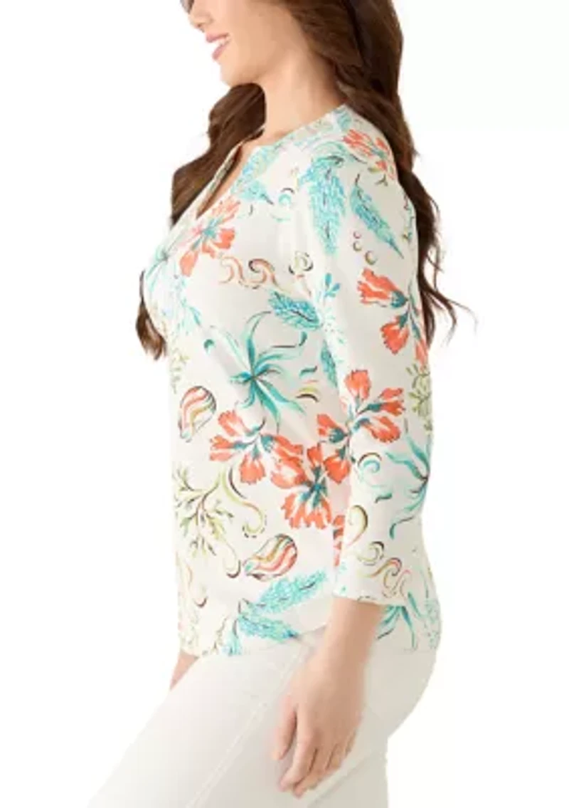 Petite Embellished Oceania Floral Knit Top