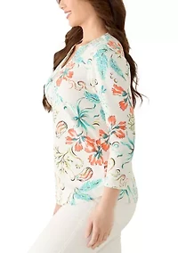 Petite Embellished Oceania Floral Knit Top