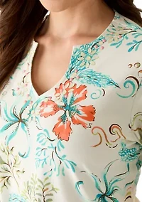 Petite Embellished Oceania Floral Knit Top