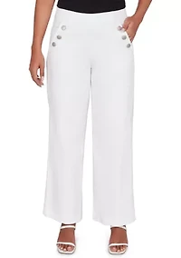 Women's Wide Leg Pull On White Sailor Jeans