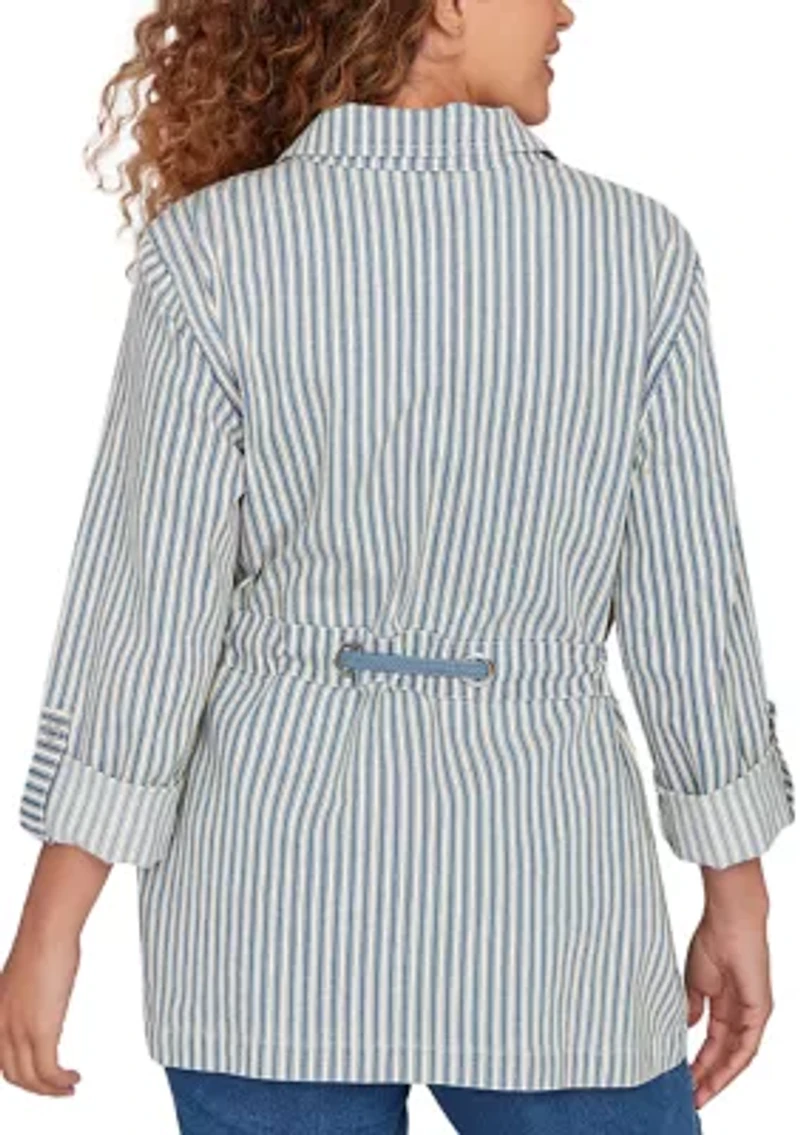 Women's Striped Anorak Snap Front Jacket