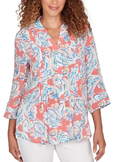 Women's Painterly Paisley Gauze Button Front Top