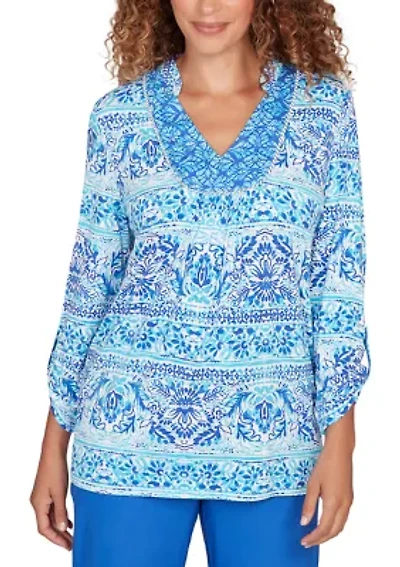Women's Woodblock Twin Printed Knit Top