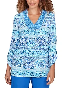Women's Woodblock Twin Printed Knit Top