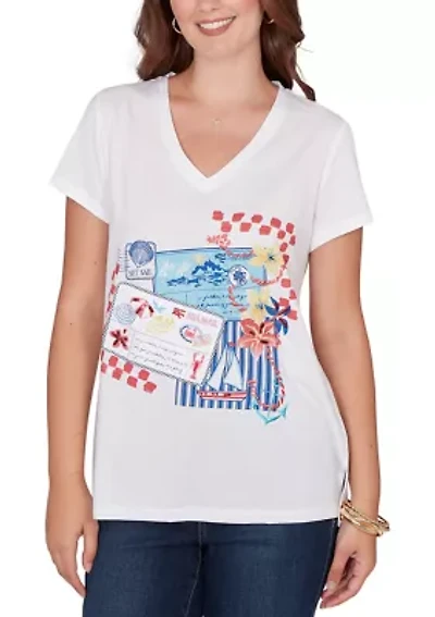Women's Embellished Postcard Graphic T-Shirt