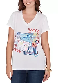 Women's Embellished Postcard Graphic T-Shirt