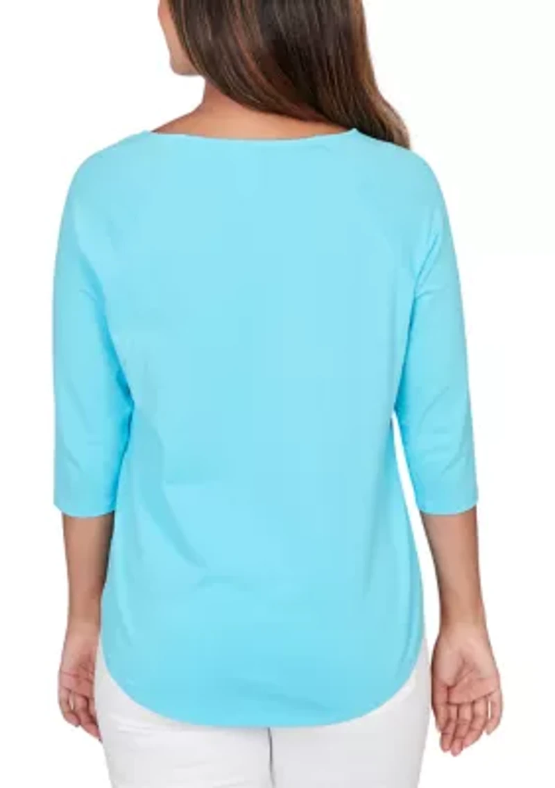 Women's Grommet Neck Solid Knit Top