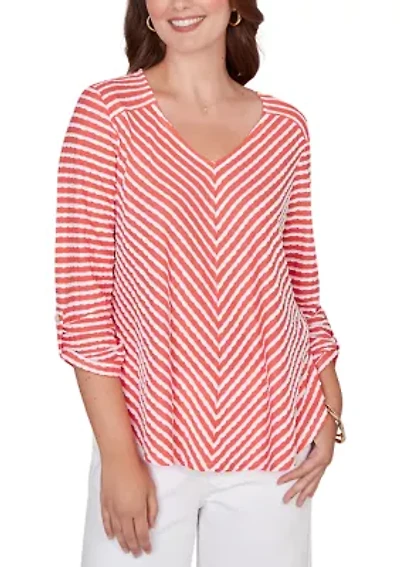 Mitered Scallop Stripe Knit Tunic Top