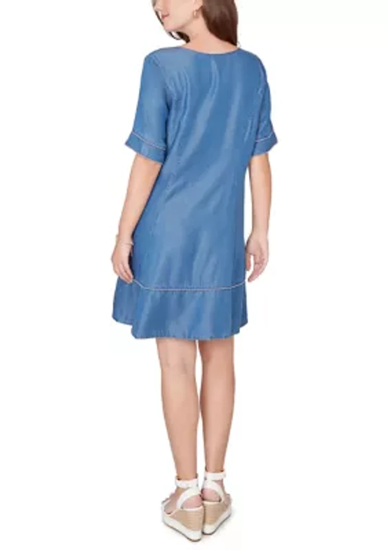 Women's Elbow Split Neck Lace Up Dress