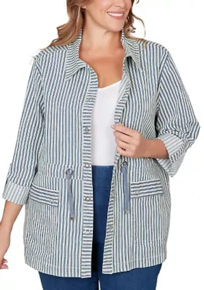Plus Striped Anorak Snap Front Jacket