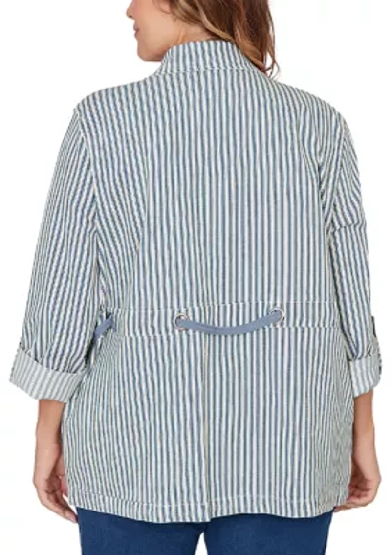 Plus Striped Anorak Snap Front Jacket