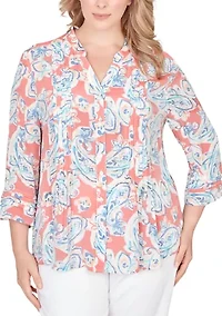 Painterly Paisley Gauze Button Front Top