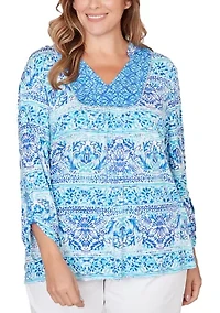 Plus Woodblock Twin Printed Knit Top