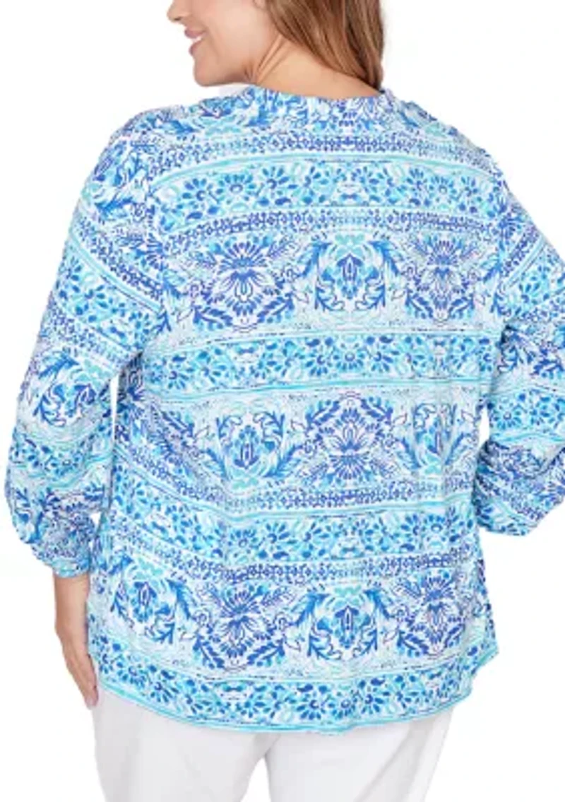 Plus Woodblock Twin Printed Knit Top