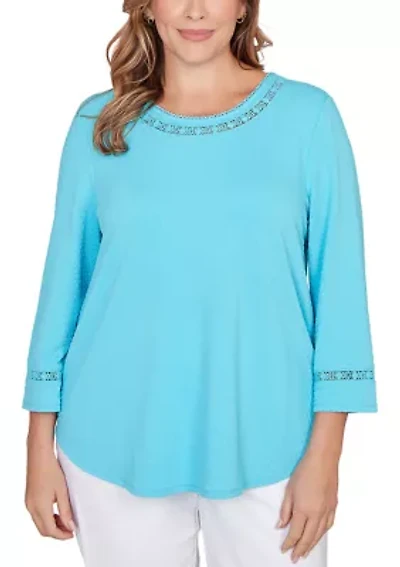 Plus Lace Trim Solid Clip Dot Top