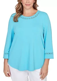 Plus Lace Trim Solid Clip Dot Top