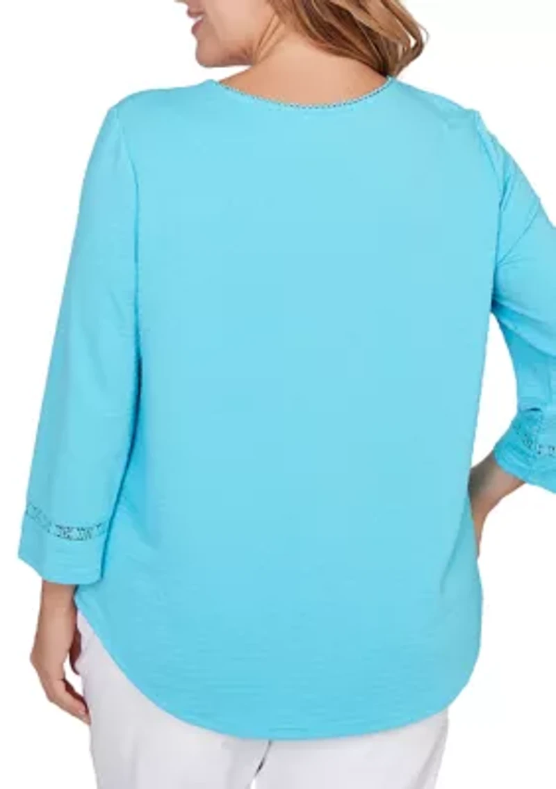 Plus Lace Trim Solid Clip Dot Top