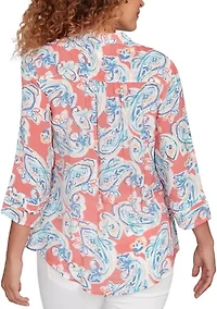 Petite Painterly Paisley Gauze Button Front Top