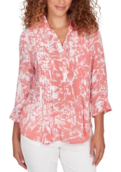 Petite Brushstroke Floral Pleated Popover Top