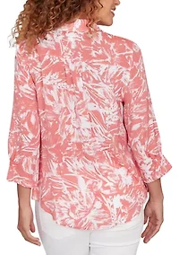 Petite Brushstroke Floral Pleated Popover Top