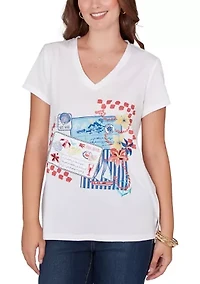 Petite Embellished Postcard Graphic T-Shirt