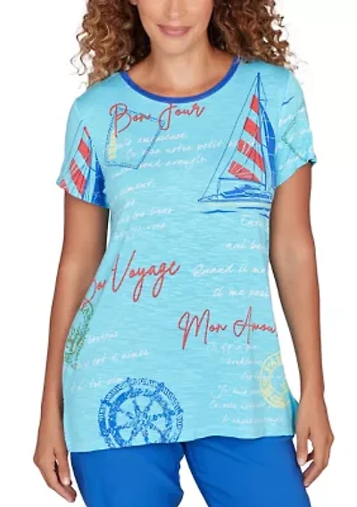 Petite Bon Voyage Trim Detail Graphic T-Shirt