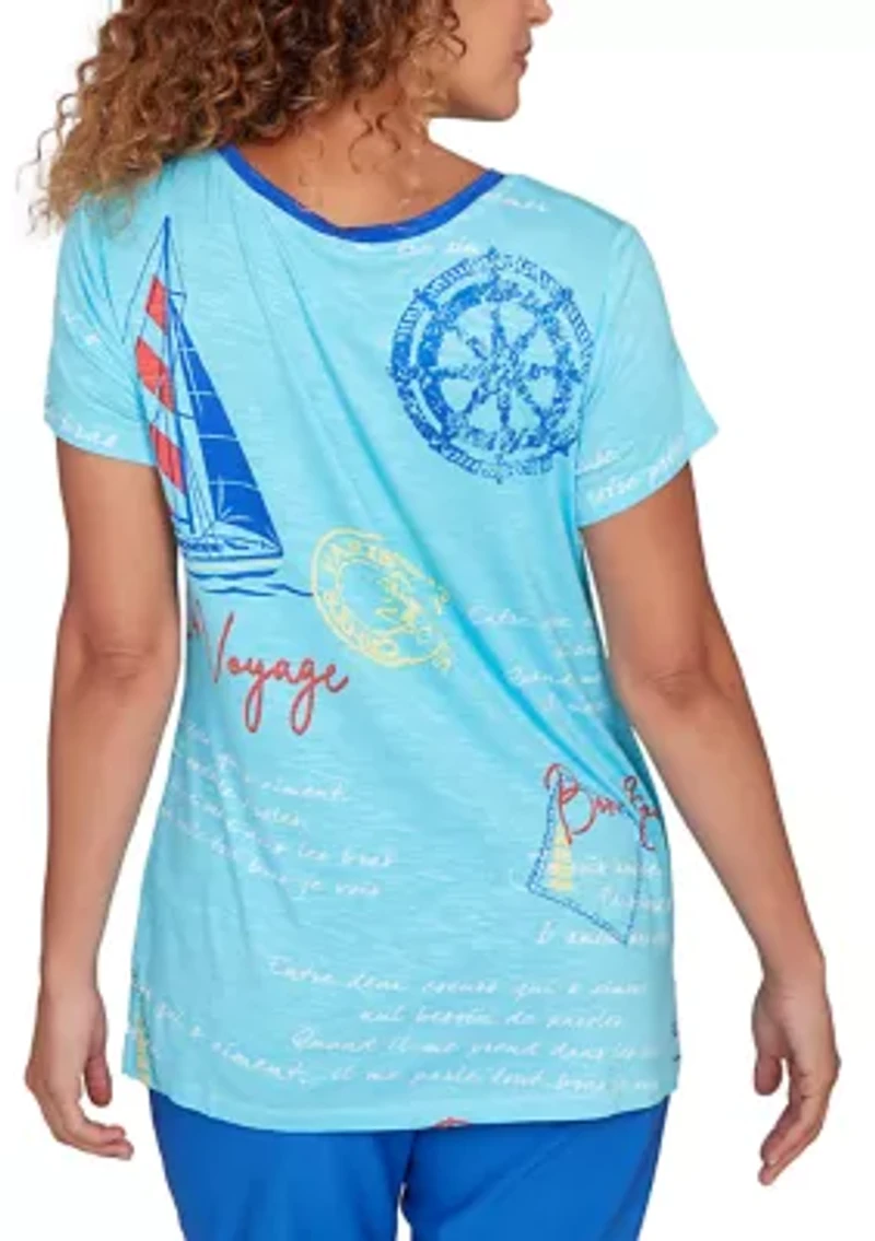 Petite Bon Voyage Trim Detail Graphic T-Shirt
