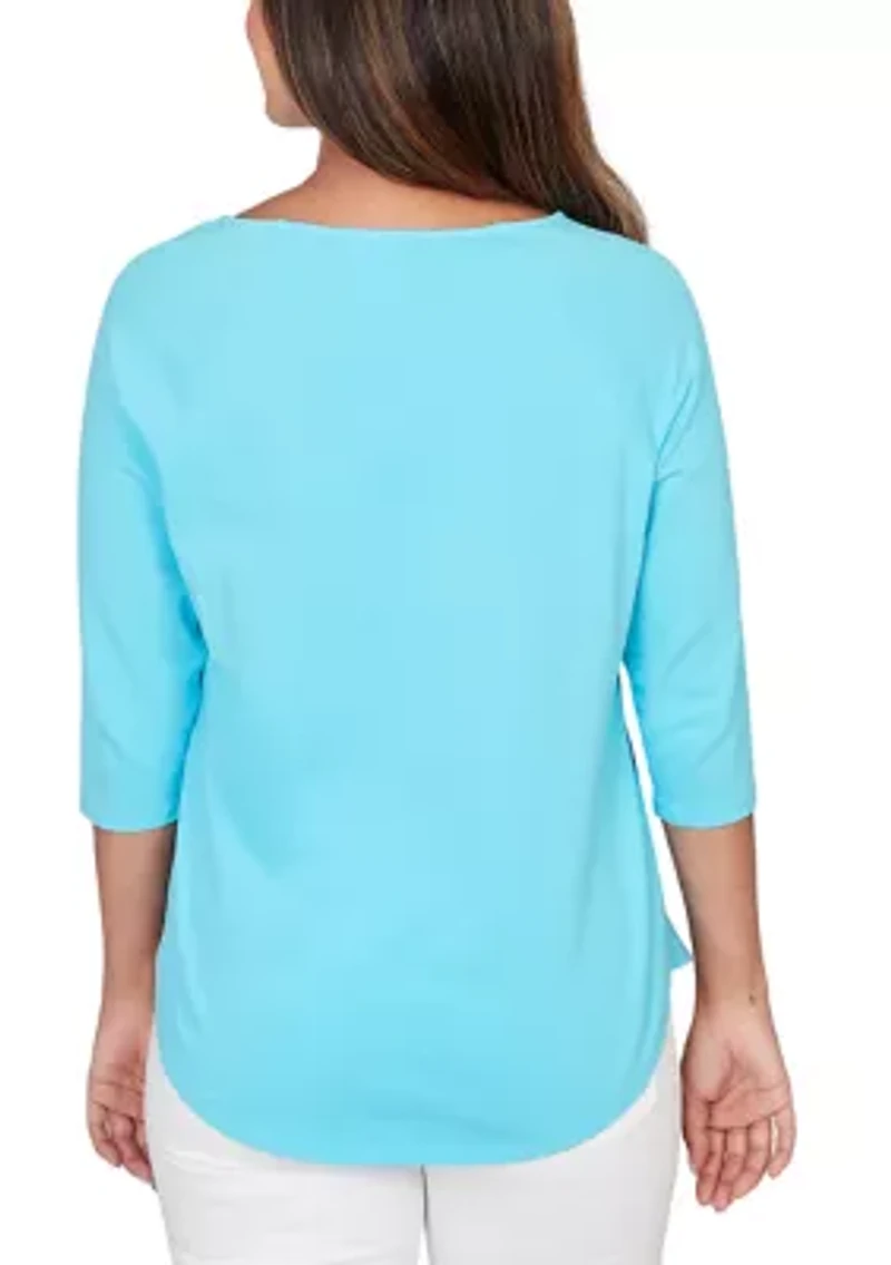 Petite Grommet Neck Solid Knit Top