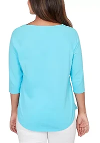 Petite Grommet Neck Solid Knit Top