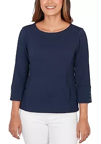 Petite Textured Solid Knit Boxy Top