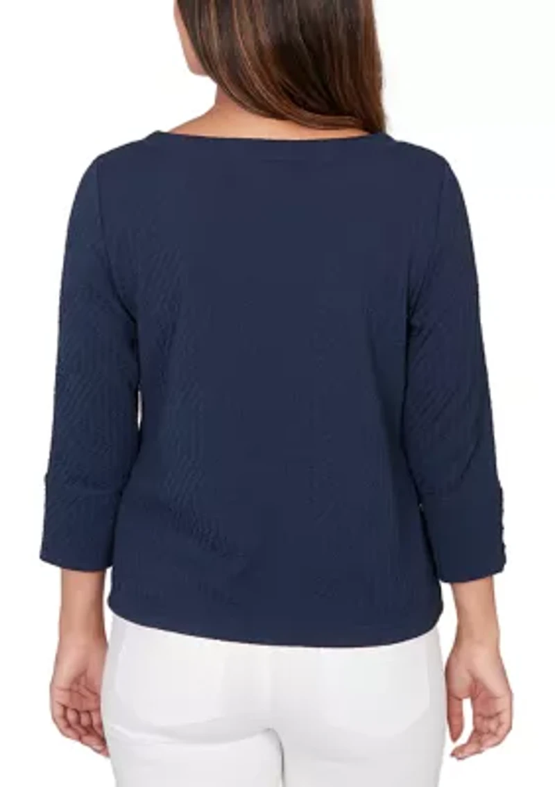 Petite Textured Solid Knit Boxy Top