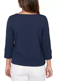 Petite Textured Solid Knit Boxy Top