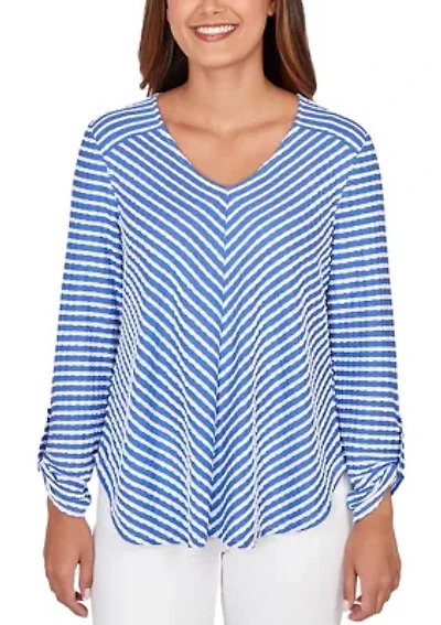 Petite Mitered Scallop Stripe Knit Tunic Top