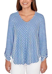 Petite Mitered Scallop Stripe Knit Tunic Top