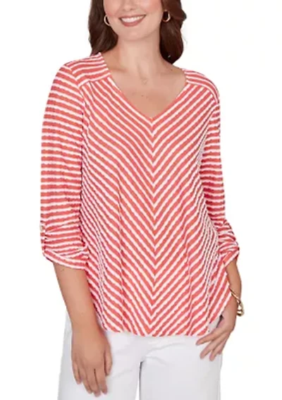 Petite Mitered Scallop Stripe Knit Tunic Top