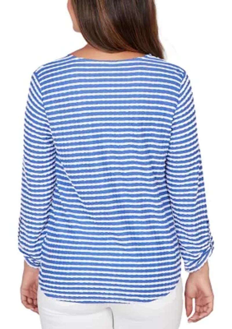 Petite Mitered Scallop Stripe Knit Tunic Top