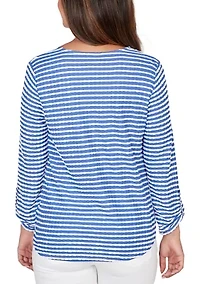 Petite Mitered Scallop Stripe Knit Tunic Top