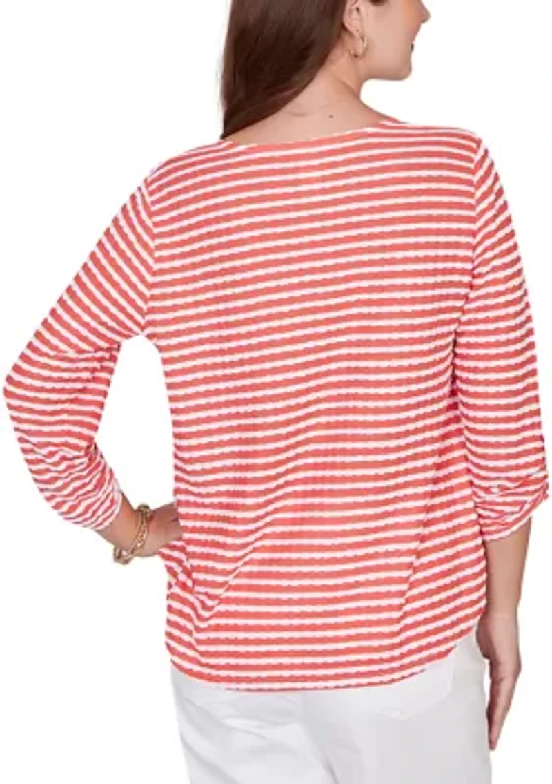 Petite Mitered Scallop Stripe Knit Tunic Top